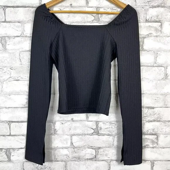 NWT Madewell Ribbed Square-Neck True Black Long-Sleeve Tee Size XXL - Picture 7 of 7